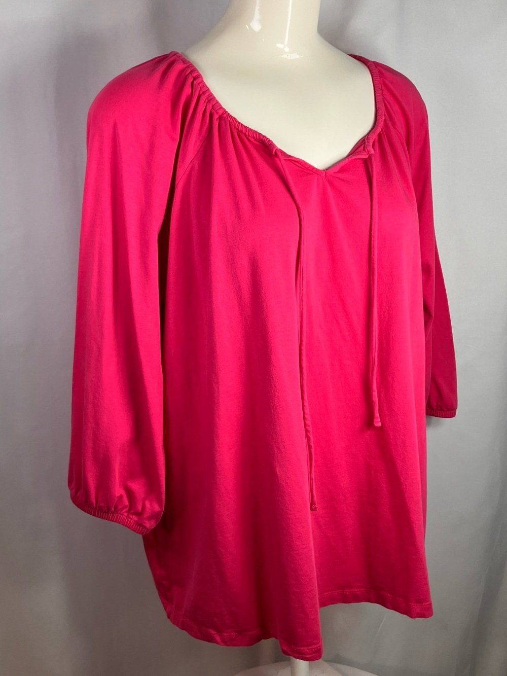 Lands End women’s 1X Pink knit fabric V-neck w/ties 3/4 Sleeve Top